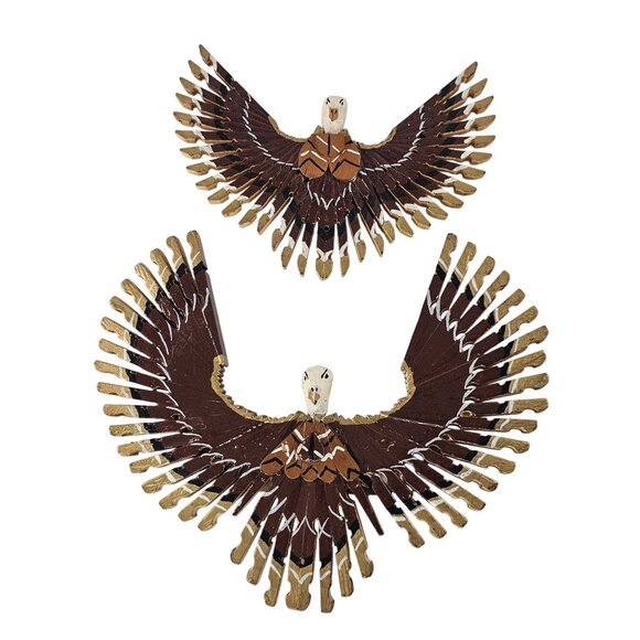 Handcrafted Wooden Clothespin Eagle Wall Art Set - 2 Pieces Folk Art Bird - Picture 1 of 9